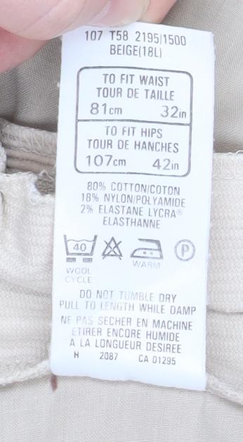 Marks and Spencer St Michael Beige Corduroy Chino Trousers Women’s Size 18 Tall
