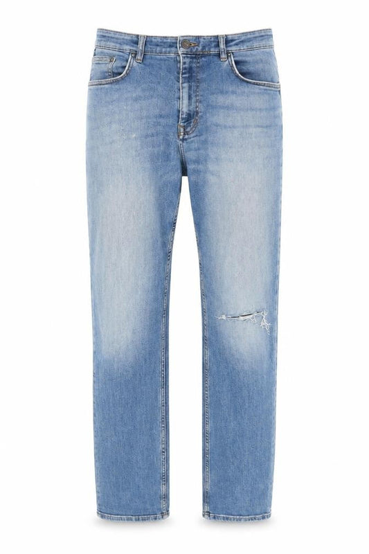 Crew Clothing Company Men's Blue 36L Straight Fit Distressed Jeans