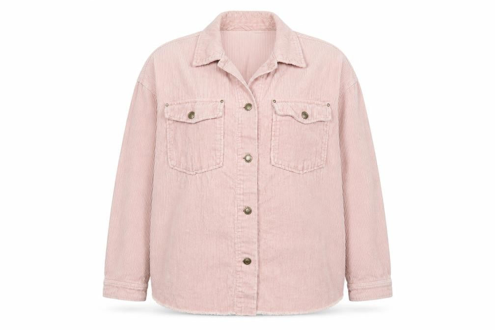 Zara Womens Pink Corduroy Button Jacket Size 12 Relaxed Fit