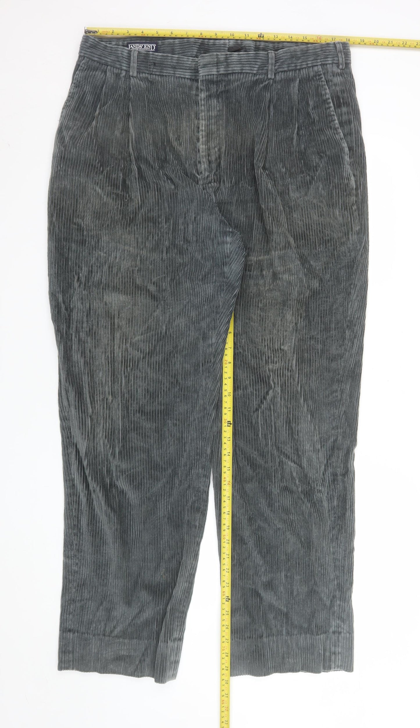 Lands' End Men's Grey Corduroy Trousers Size 38 Regular Classic Fit