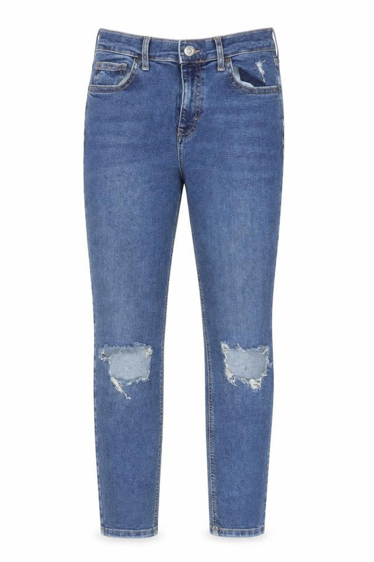 Topshop Women’s Blue Skinny Distressed Jeans W30 L34 Size 12