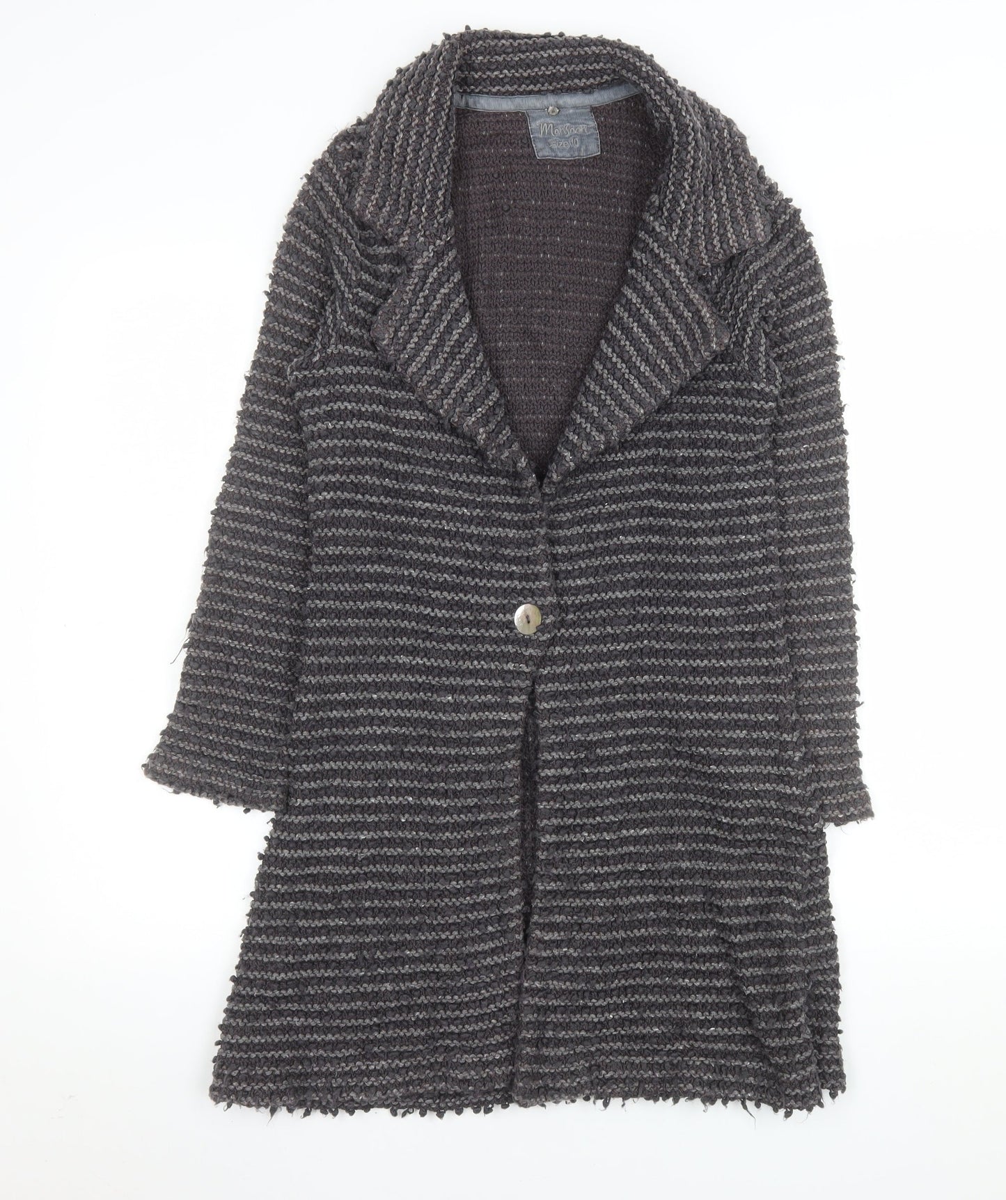 Monsoon Women Grey Wool Blend Striped Long Cardigan Size 10