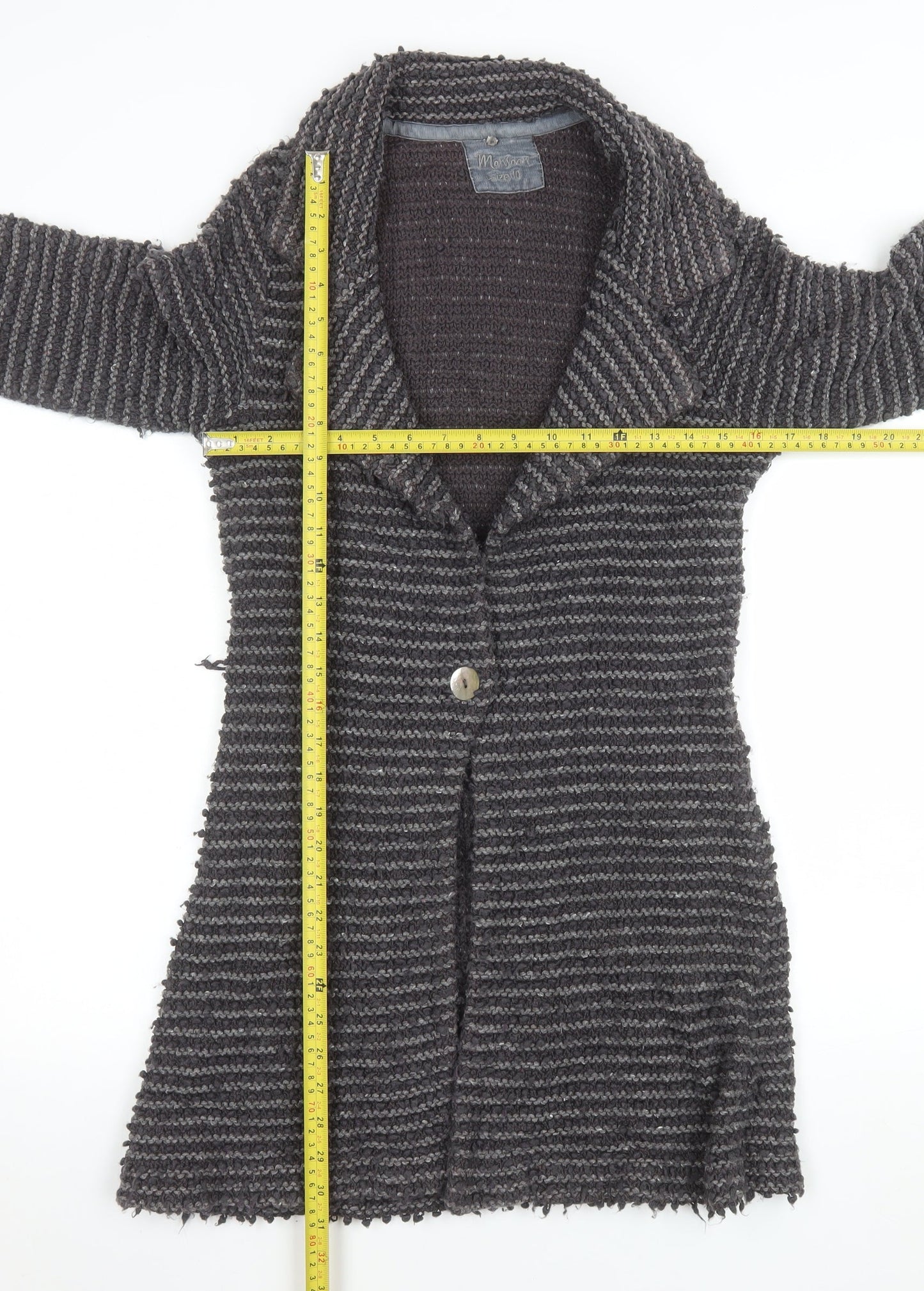 Monsoon Women Grey Wool Blend Striped Long Cardigan Size 10