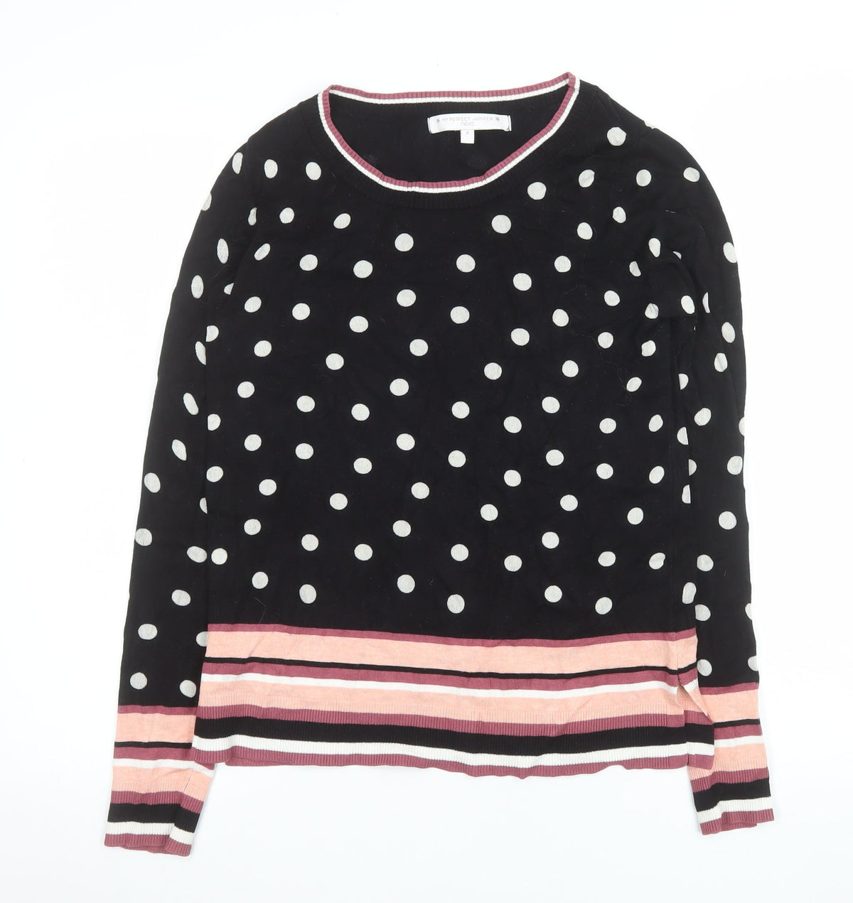 Next Womens Black Polka Dot Crew Neck Knit Jumper Size 8