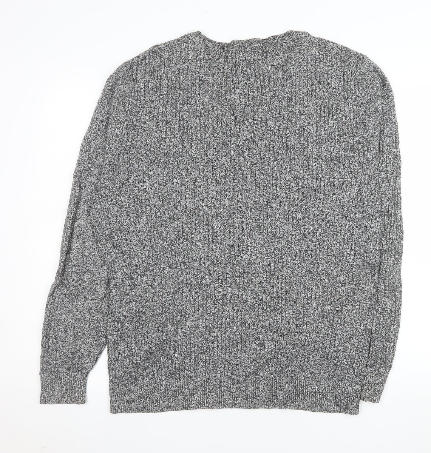 George Men’s Grey Cotton Chunky Knit V-Neck Button Pullover Jumper Medium