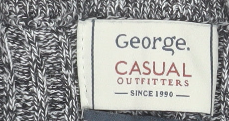 George Men’s Grey Cotton Chunky Knit V-Neck Button Pullover Jumper Medium