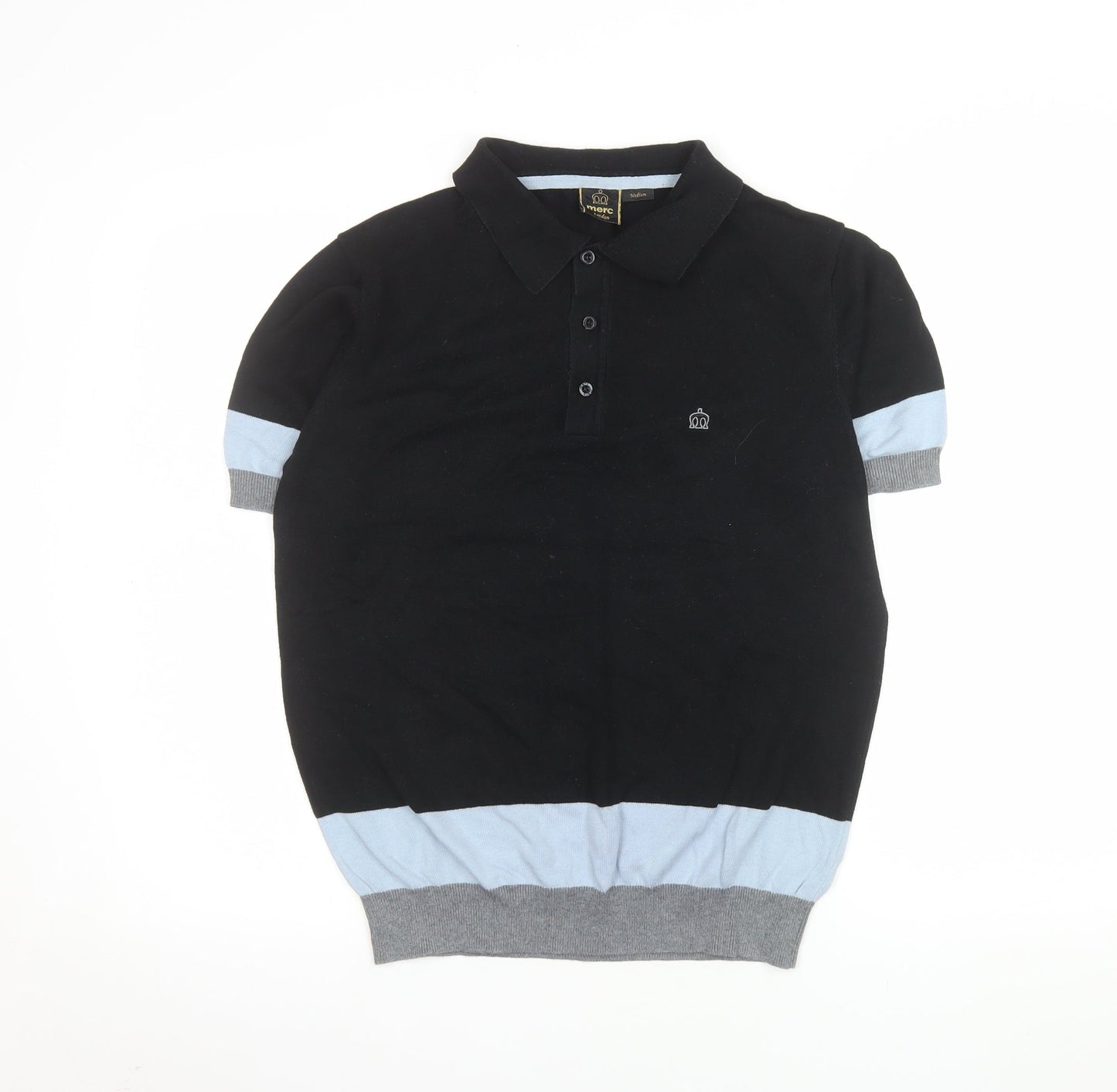 Merc London Men's Black Polo Shirt Medium Short Sleeve 100% Cotton