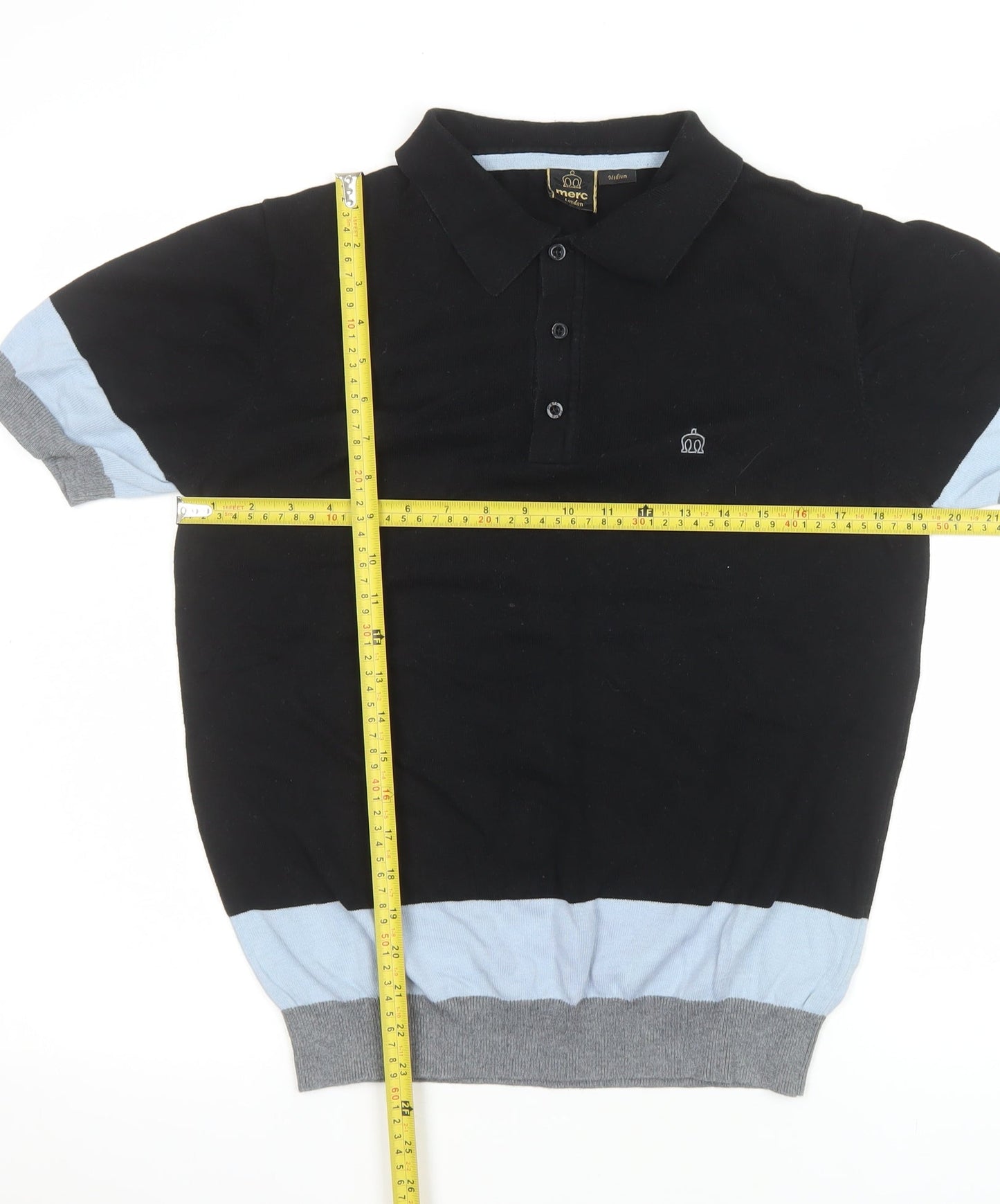 Merc London Men's Black Polo Shirt Medium Short Sleeve 100% Cotton