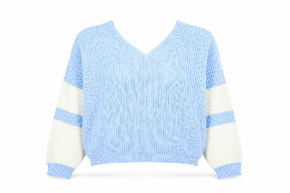 In The Style Women’s Blue Chunky Knit V-Neck Jumper Size 10