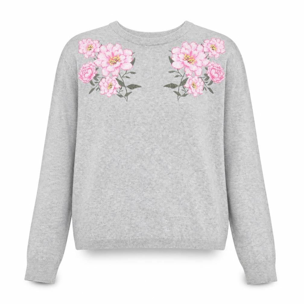 H&M Divided Women’s Grey Floral Embroidered Cotton Jumper Size S