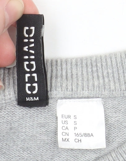 H&M Divided Women’s Grey Floral Embroidered Cotton Jumper Size S
