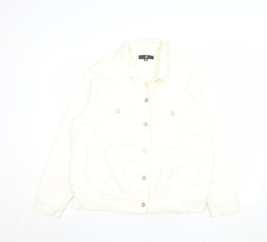 Motel Women’s Ivory Denim Button-Up Jacket Size 8 Casual Classic
