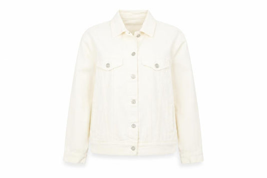 Motel Women’s Ivory Denim Button-Up Jacket Size 8 Casual Classic