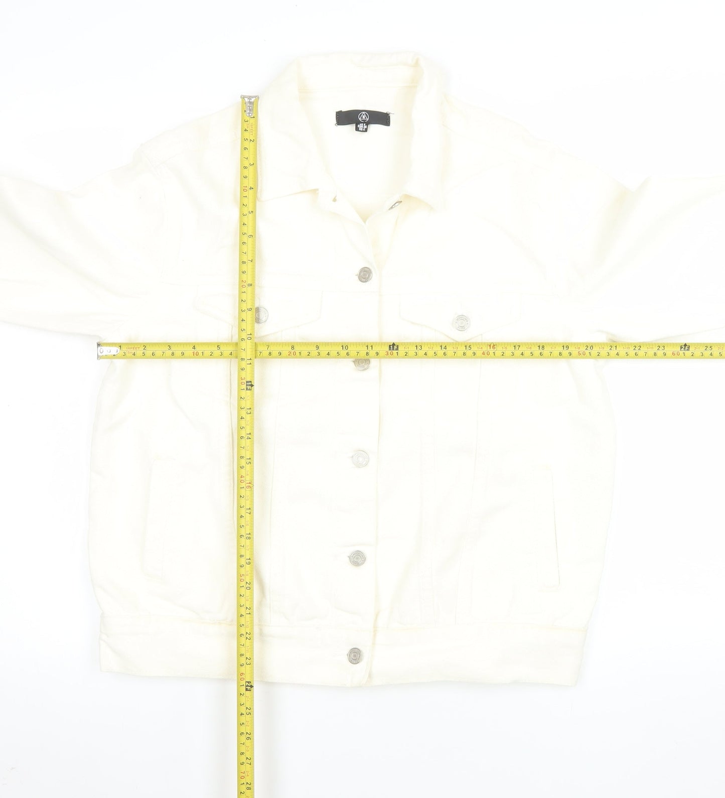 Motel Women’s Ivory Denim Button-Up Jacket Size 8 Casual Classic