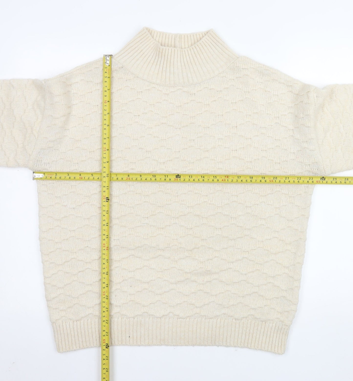 Next Men’s Beige Mock Neck Textured Knit Jumper Size M