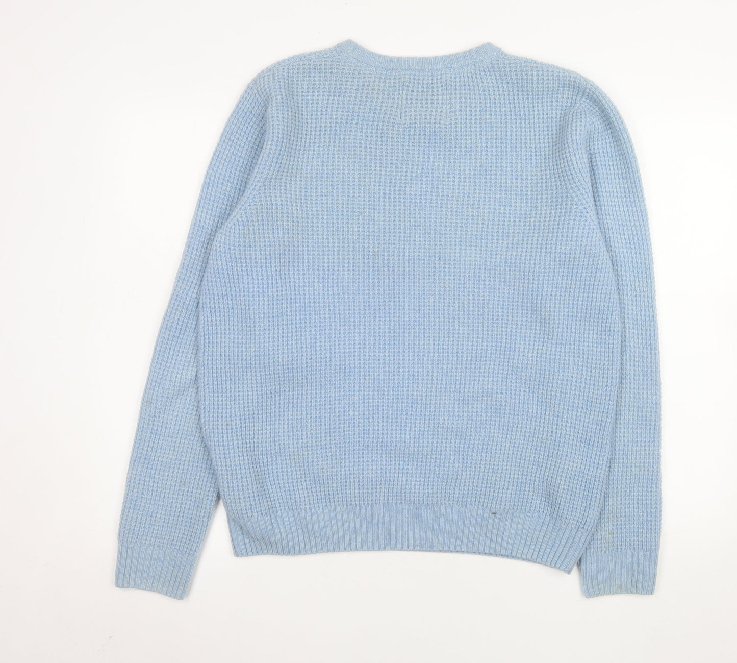 Percival Women Blue Wool Waffle-Knit Crew Neck Jumper Size S