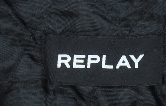 Replay Men’s Black Knit Hooded Lined Full Zip Winter Jacket Size L
