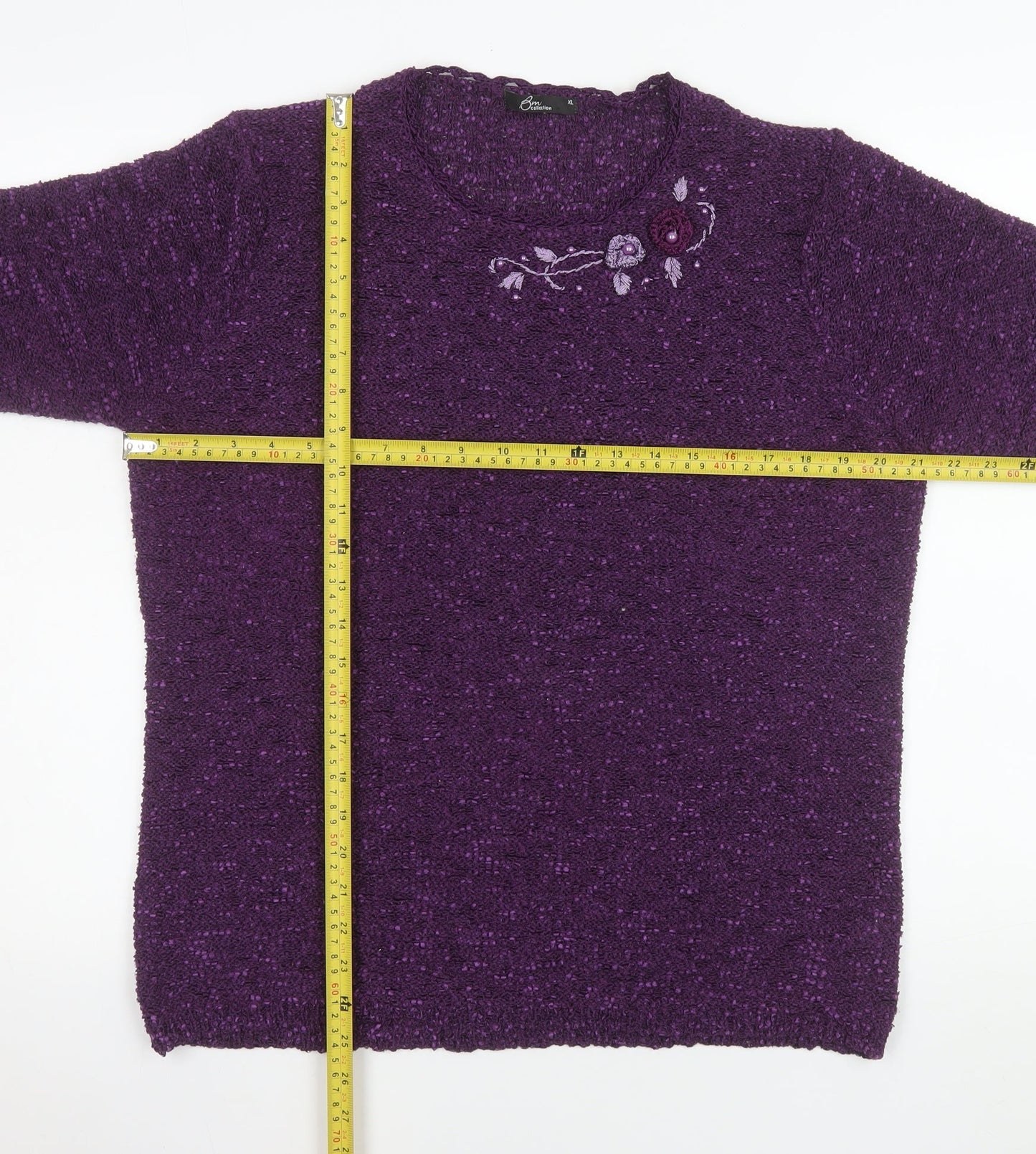 BM Collection Women Purple Embroidered Pullover Jumper XL Polyester