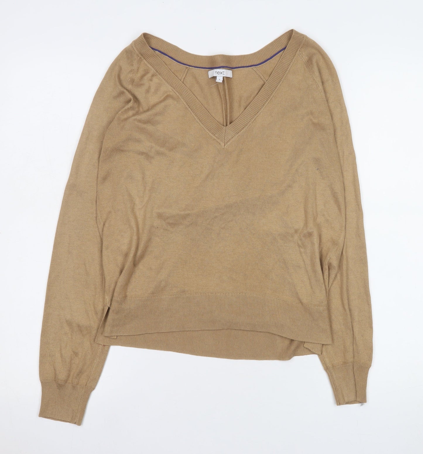 Next Women's Beige V-Neck Long Sleeve Knit Blouse Size 8