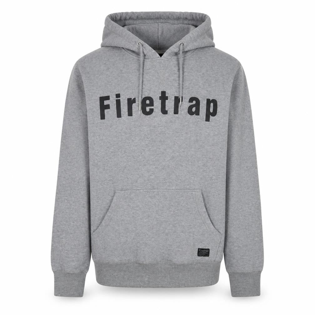 Firetrap Mens Grey Pullover Hoodie Medium Logo Fleece Sweatshirt