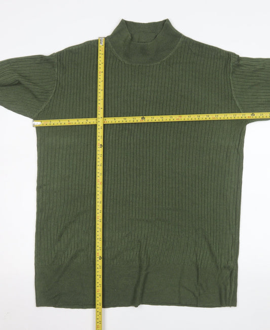 Marks and Spencer Men's Green XL Ribbed High Neck Acrylic Jumper