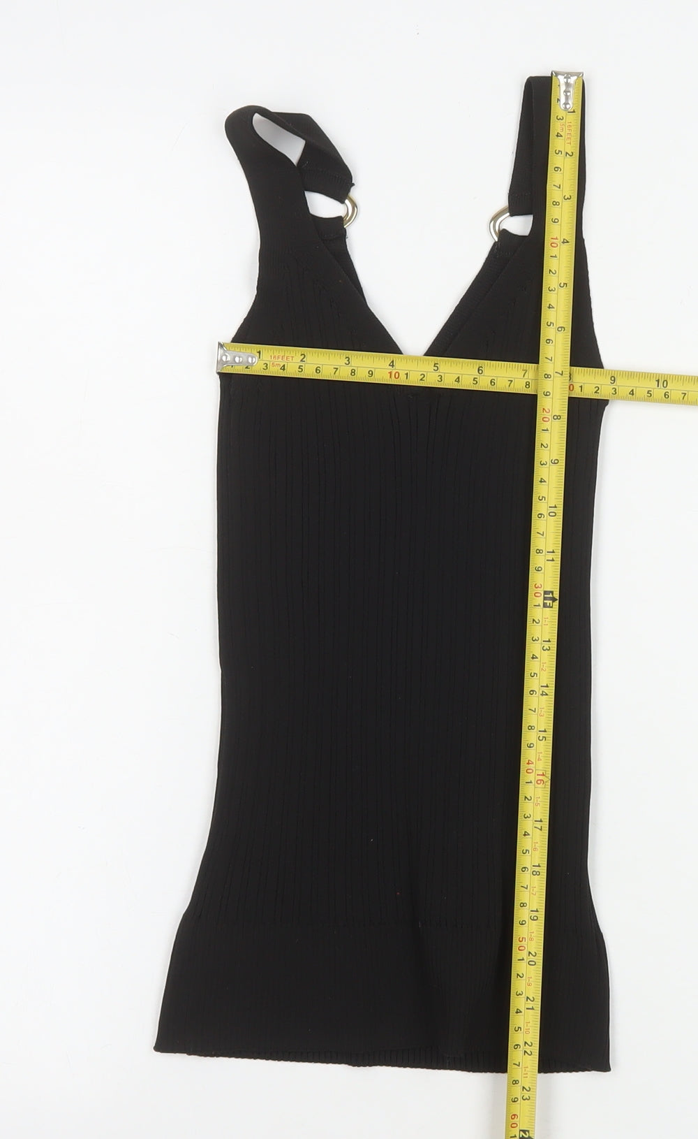 River Island Women Black Slim Knit V-Neck Tank Top M