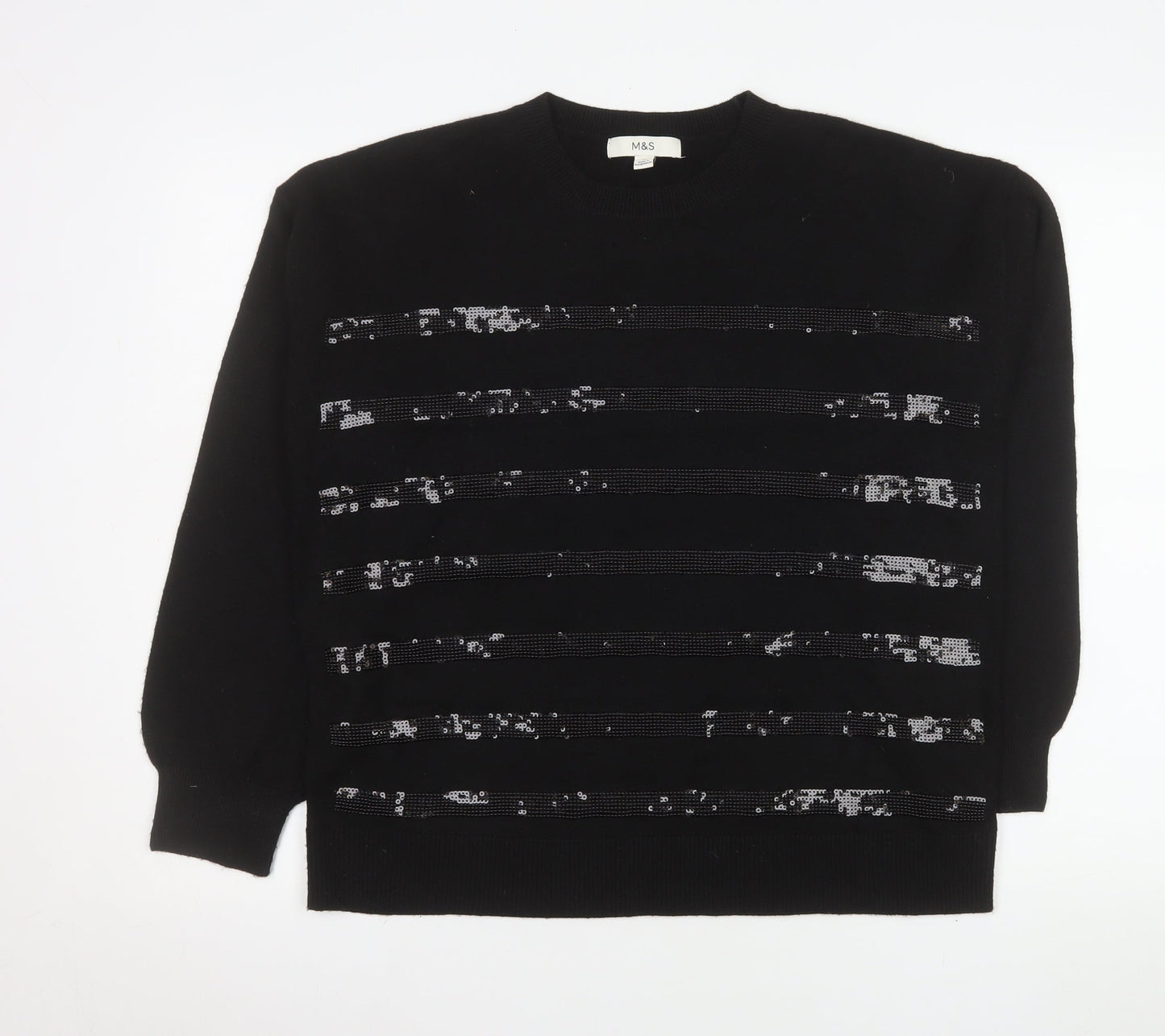 Marks and Spencer Womens Black Sequin Knit Jumper Medium