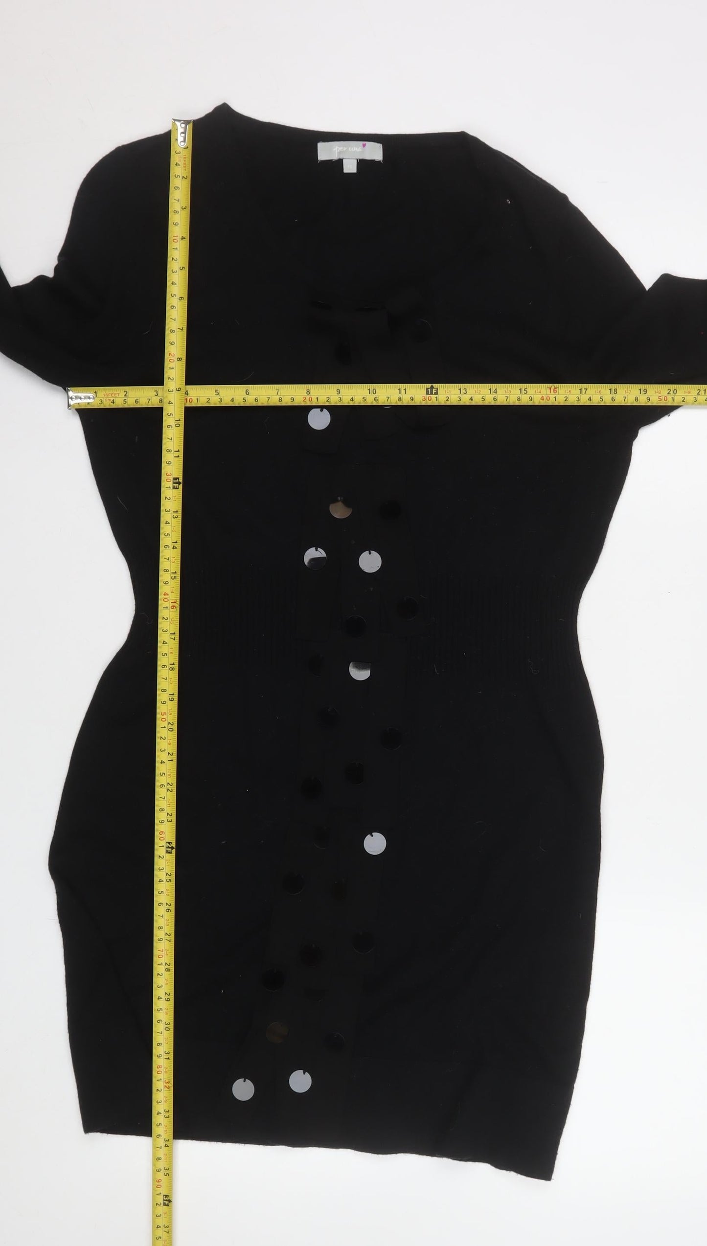 Marks and Spencer Per Una Black Knit Sequin Bodycon Dress Size 16
