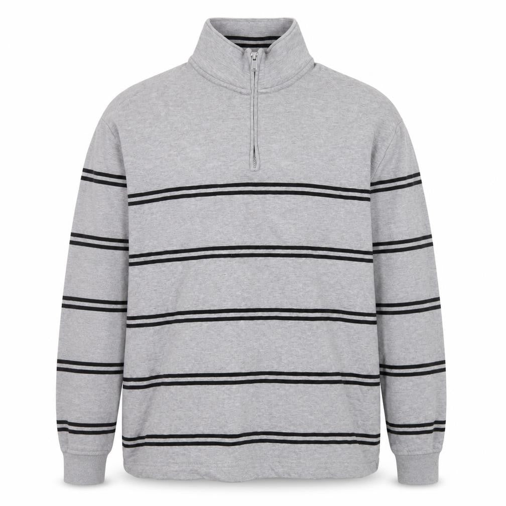 Marks and Spencer Men's Grey Striped 1/4 Zip Sweatshirt M
