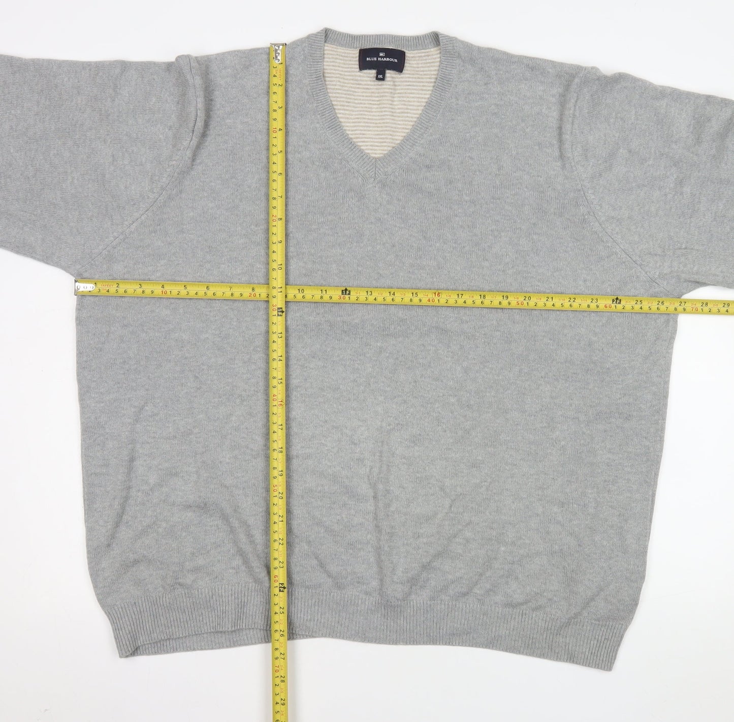 Marks and Spencer Men's Grey 2XL Cotton V-Neck Jumper