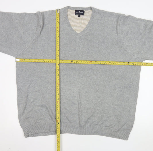 Marks and Spencer Men's Grey 2XL Cotton V-Neck Jumper