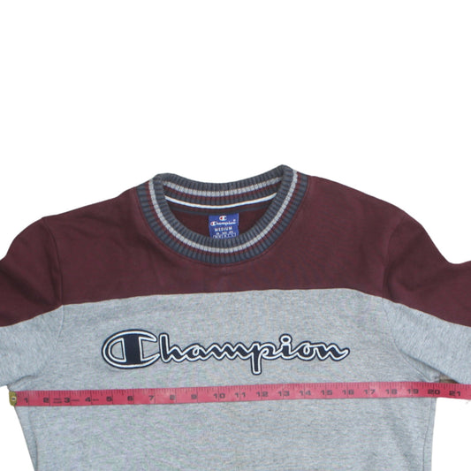 Champion Men’s Grey Burgundy Crew Neck Sweatshirt Medium Pullover Logo