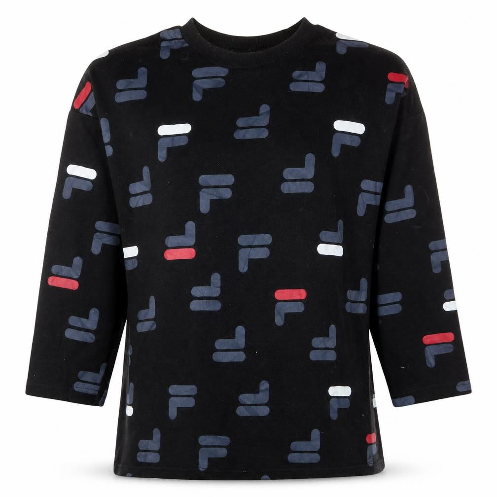 Front view of Fila Women's Black Graphic Print Pullover Sweatshirt, size M