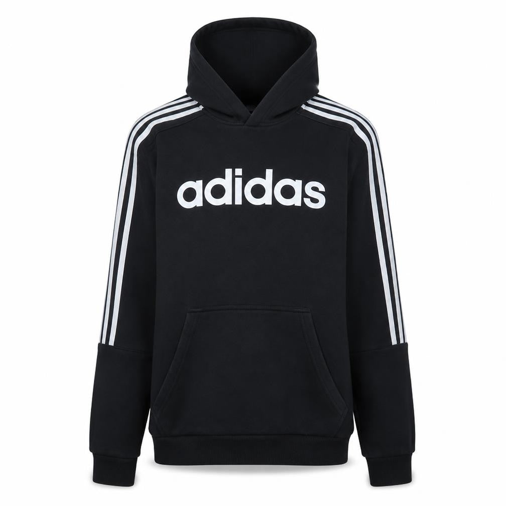 Front view of Adidas Men Black Pullover Hoodie, size S, Sports Fleece Jumper