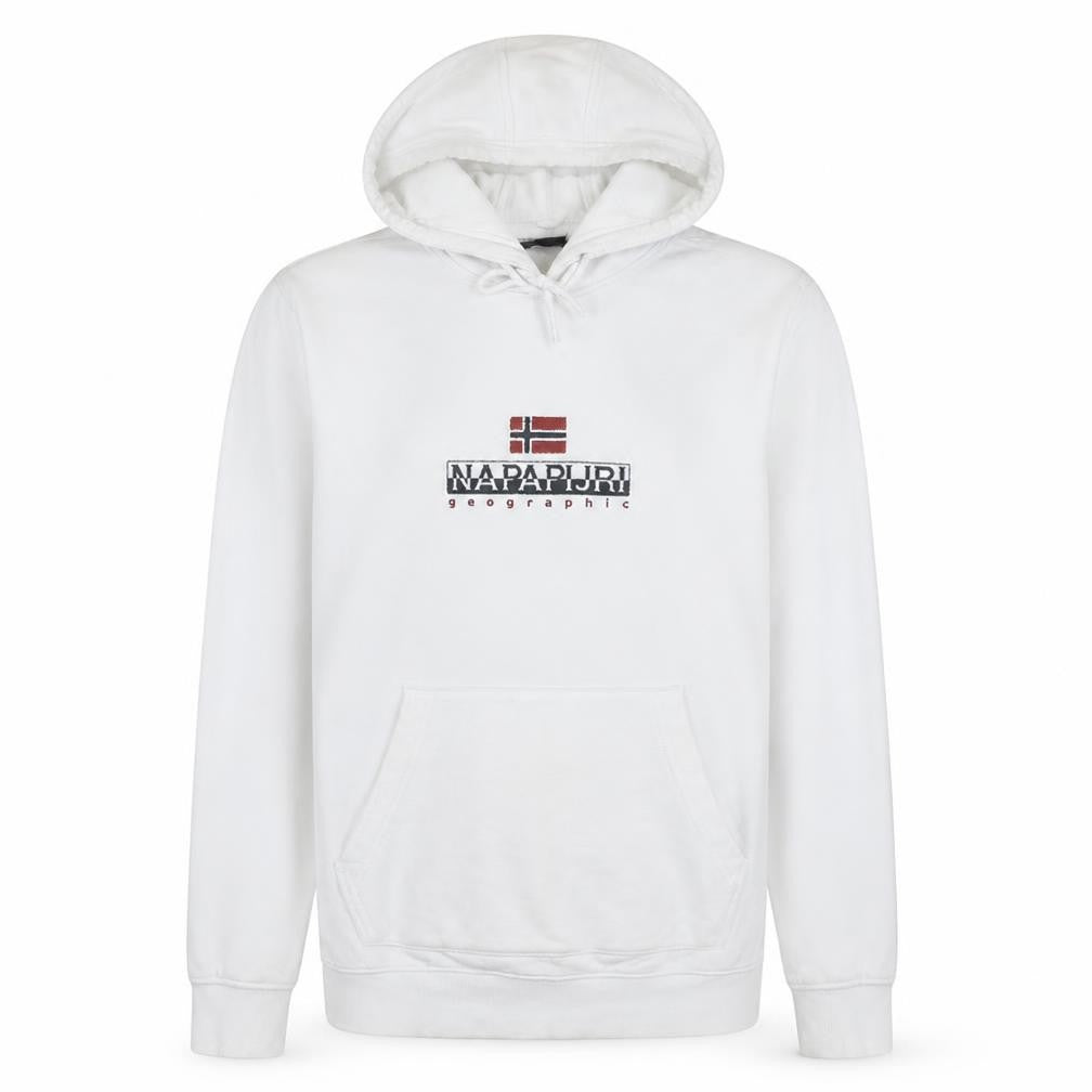 Napapijri Mens White Pullover Hoodie M Regular Fit Logo Fleece