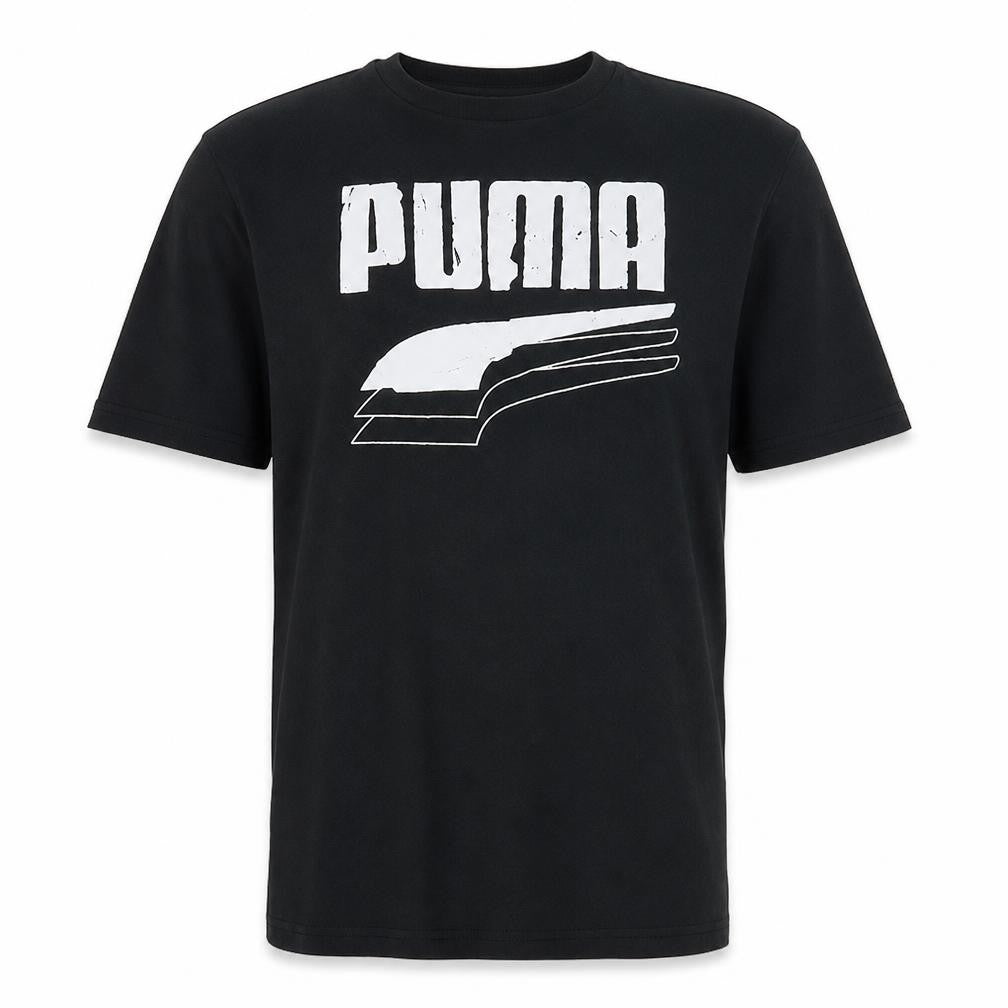 Front view of Puma Men's Black XL Crew Neck Graphic Sports T-Shirt