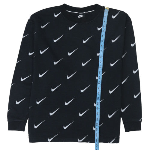 Nike Women Black Crew Neck Pullover Sweatshirt M Logo Print