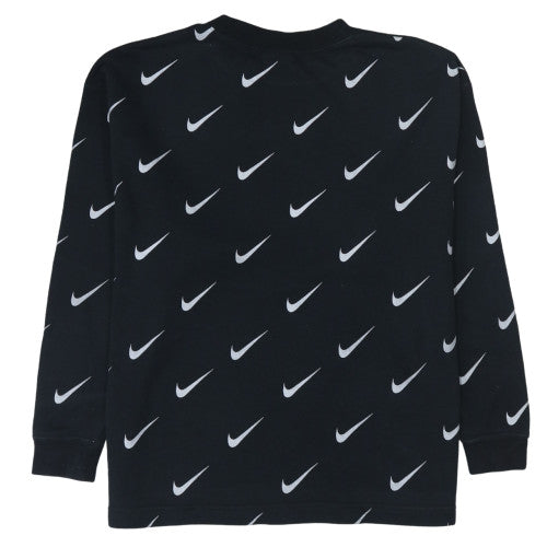 Nike Women Black Crew Neck Pullover Sweatshirt M Logo Print