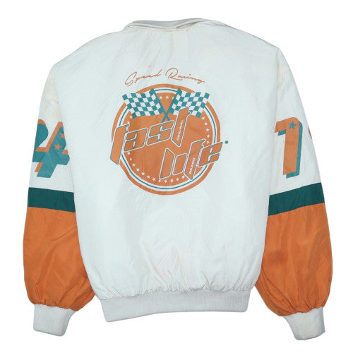 Jennyfer Women's White Racing Bomber Jacket XS Retro 90s Style