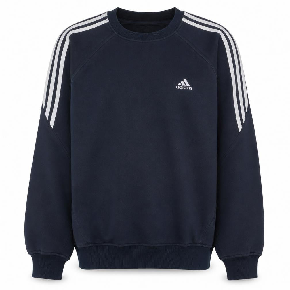 Front view of Adidas Men's Blue Crew Neck Pullover Sweatshirt, size M, Sports Style