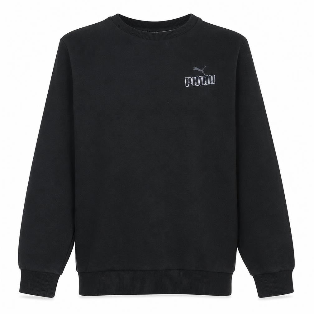 Front view of Puma men’s black medium pullover sweatshirt regular fit crew neck