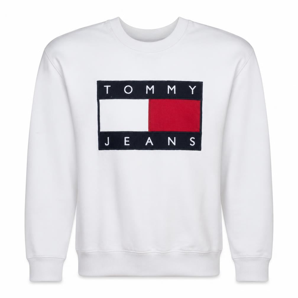 Tommy Jeans Men's White XS Pullover Sweatshirt Crew Neck Logo
