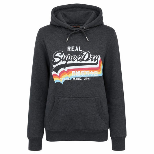 Superdry Womens Dark Grey Pullover Hoodie Size M Graphic Print