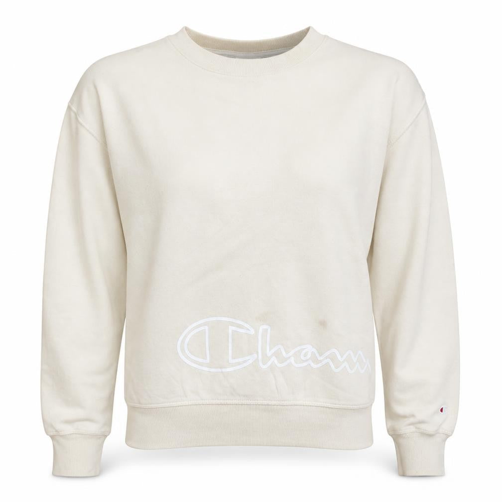 Champion Women Beige Large Pullover Sweatshirt with Logo Print