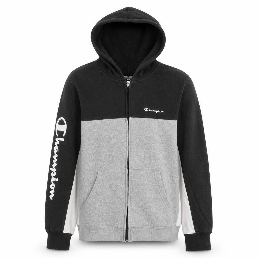 Front view of Champion boys’ grey full zip hoodie 13-14 years logo fleece sweatshirt