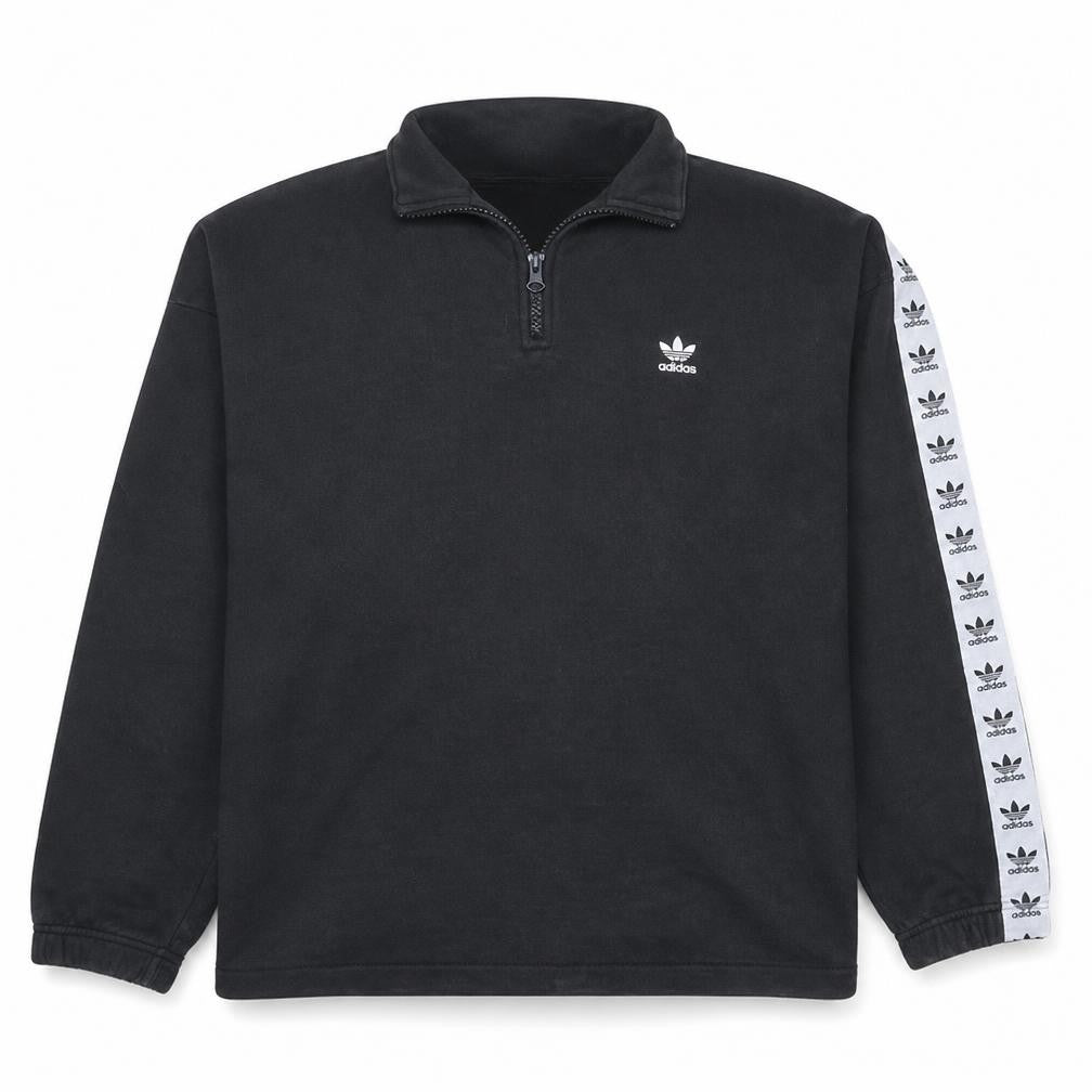 Front view of Adidas women’s black 1/4 zip sweatshirt, size UK 16, cotton blend