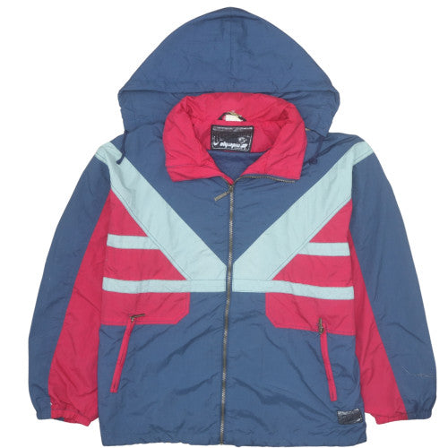 Outdoor Olympias Men's Blue Red 90s Windbreaker Hooded Jacket L