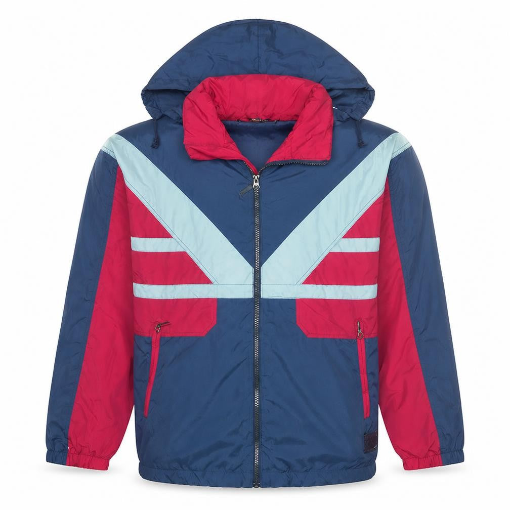 Outdoor Olympias Men's Blue Red 90s Windbreaker Hooded Jacket L