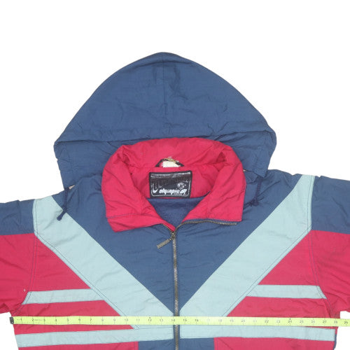 Outdoor Olympias Men's Blue Red 90s Windbreaker Hooded Jacket L