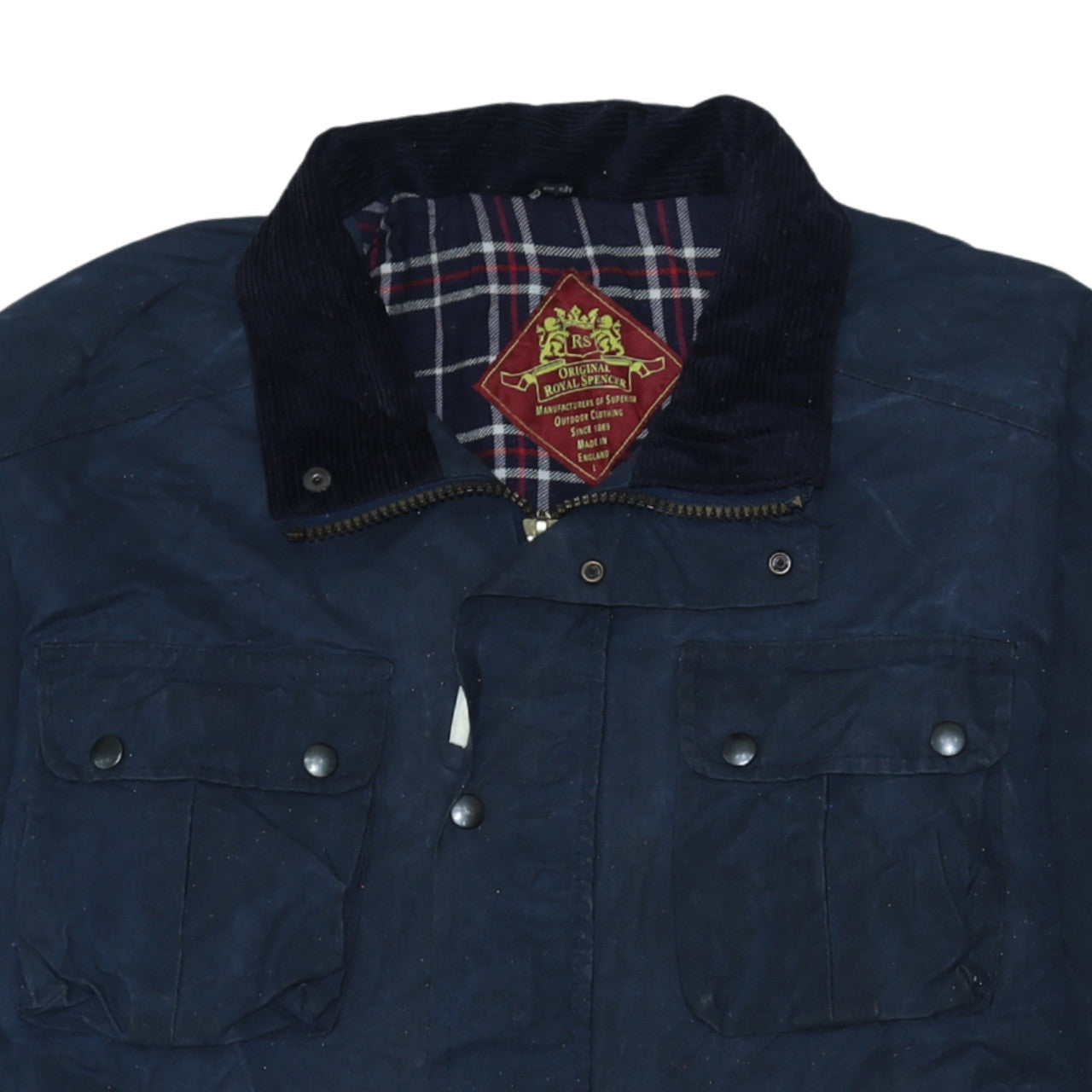 Original Royal Spencer Men's Blue Waxed Cotton Jacket L Outdoor Country Style